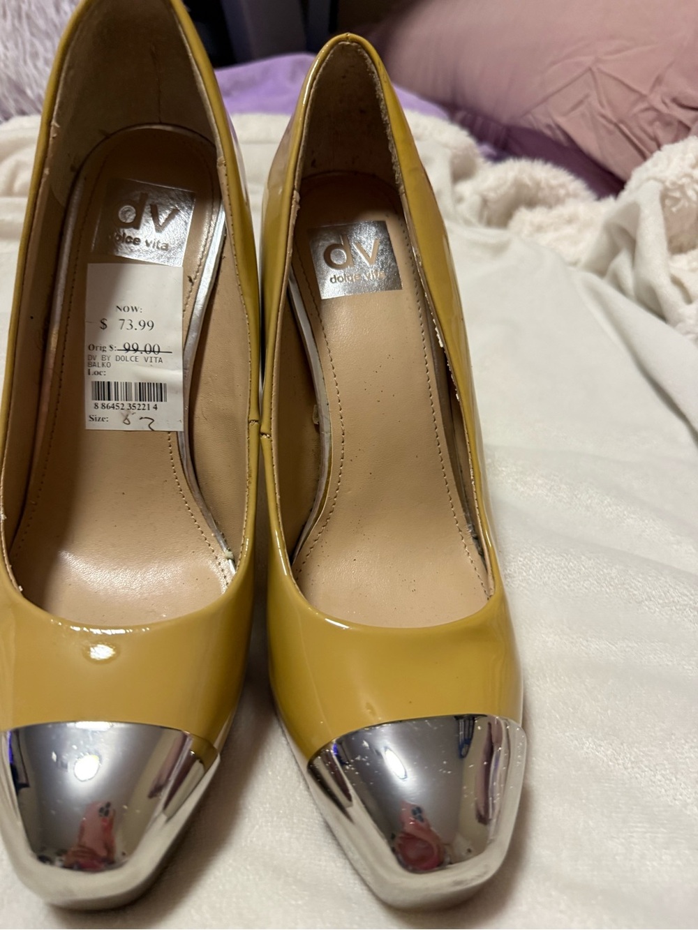 Dolce Vita Yellow Patent Pumps with Silver Cap Toe